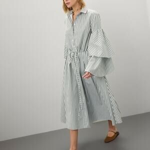 Rosie Assoulin Striped Midi Dress in Green and White